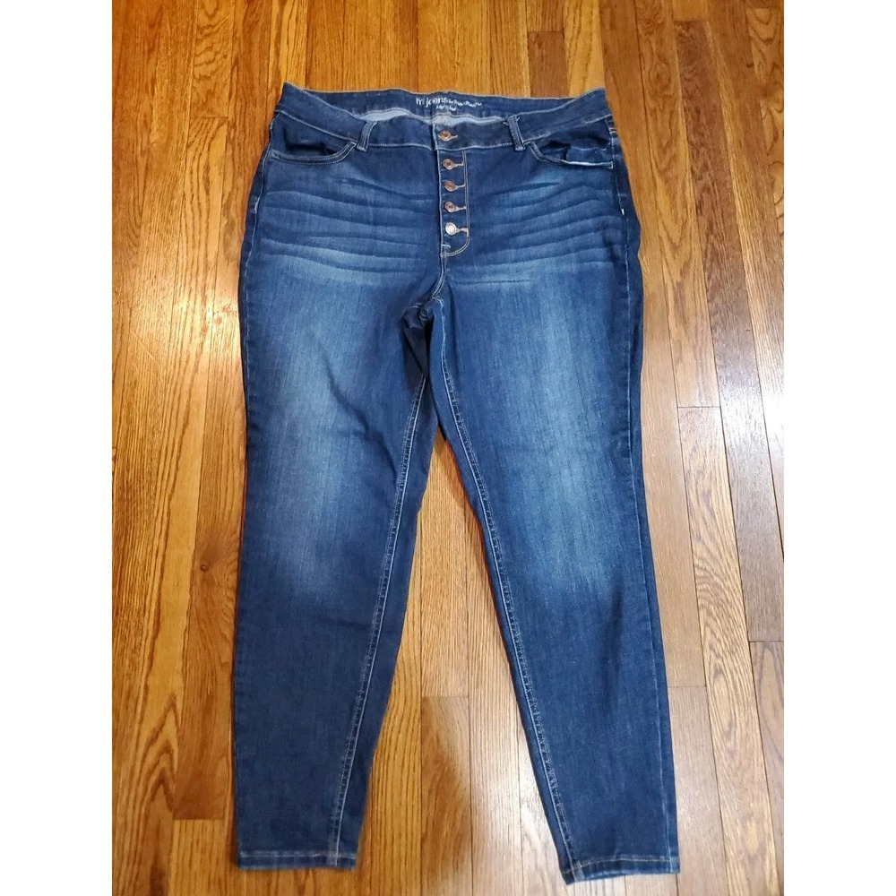 Maurices M Jeans Plus Size 22W Dark Wash High Rise Skinny Button Fly Blue Denim